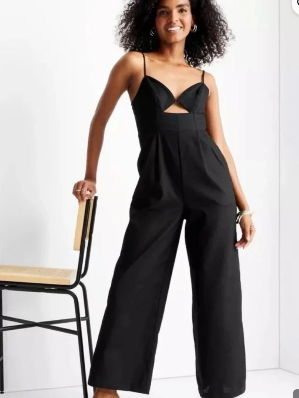 Future collective black linen feel cutout jumpsuit size 6